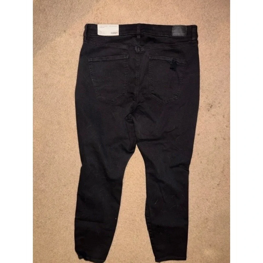 American Eagle Curvy Hi-Rise Jegging Black Distressed Jeans Sz 14 Short T35-23